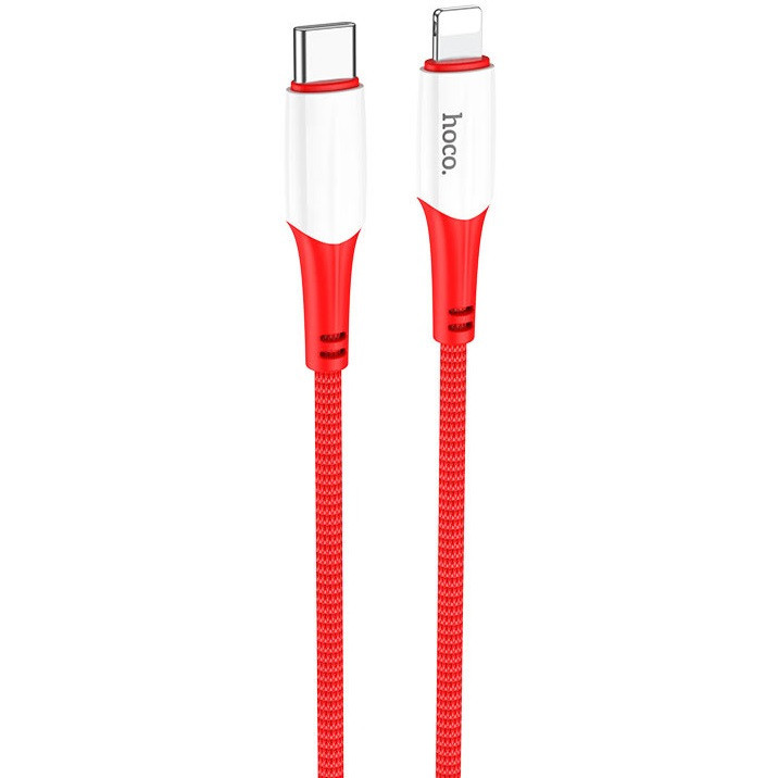 Nabíjací a dátový kábel USB Type-C, Lightning, 100 cm, 20 W, s ochranou proti zlomeniu, rýchle nabíjanie, PD, vzor šnúrky, Hoco X70 Ferry, červený
