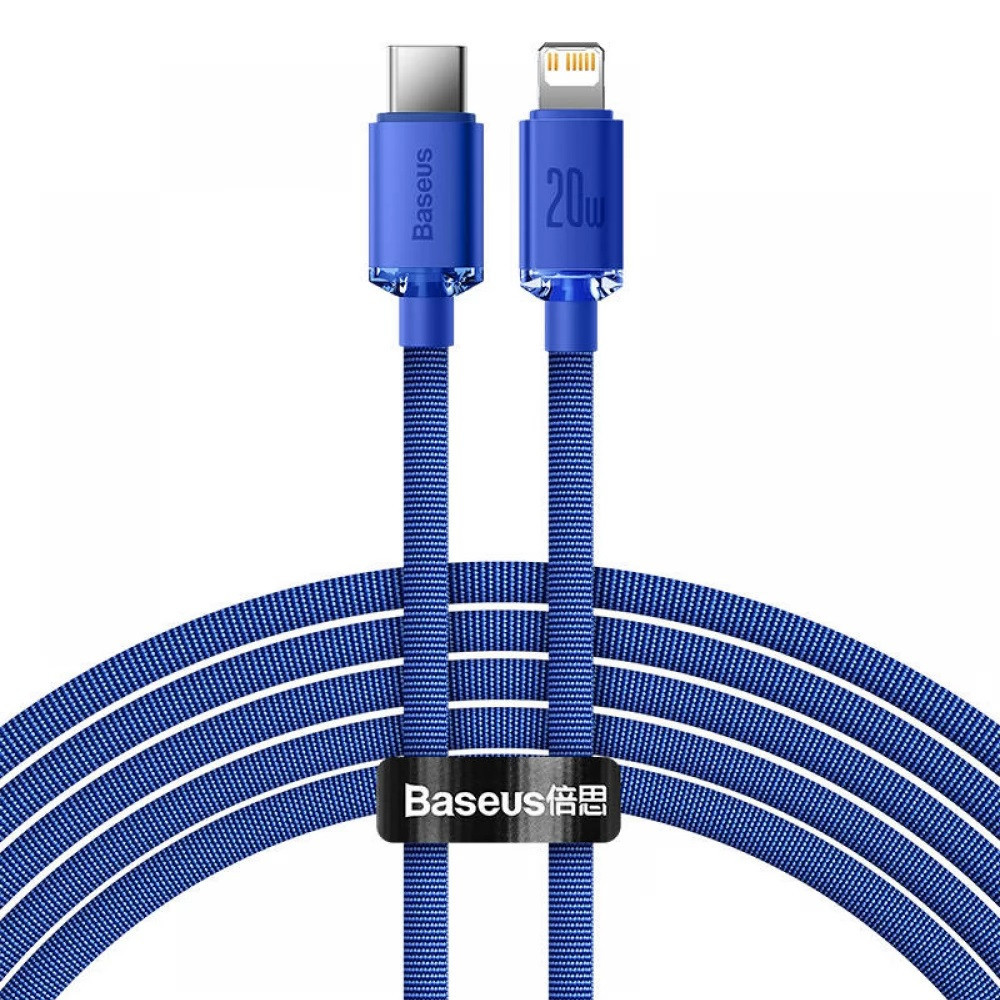 Nabíjací a dátový kábel USB Type-C, Lightning, 200 cm, 20 W, rýchle nabíjanie, PD, vzor šnúrky, Baseus Crystal Shine, CAJY000303, modrá