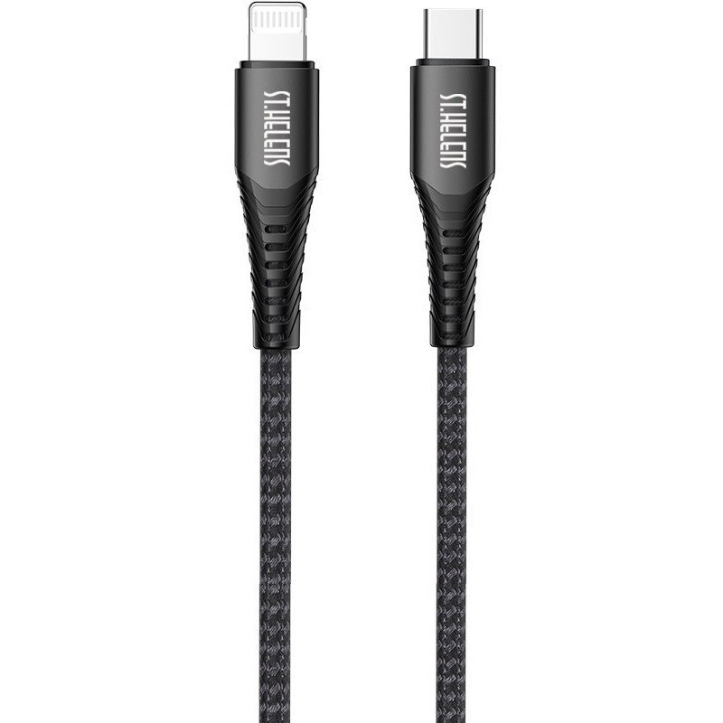 Nabíjací a dátový kábel USB Type-C, Lightning, 120 cm, 20 W, s ochranou proti zlomeniu, rýchle nabíjanie, PD, vzor šnúrky, Joyroom ST. Helens, ST-C04, čierna