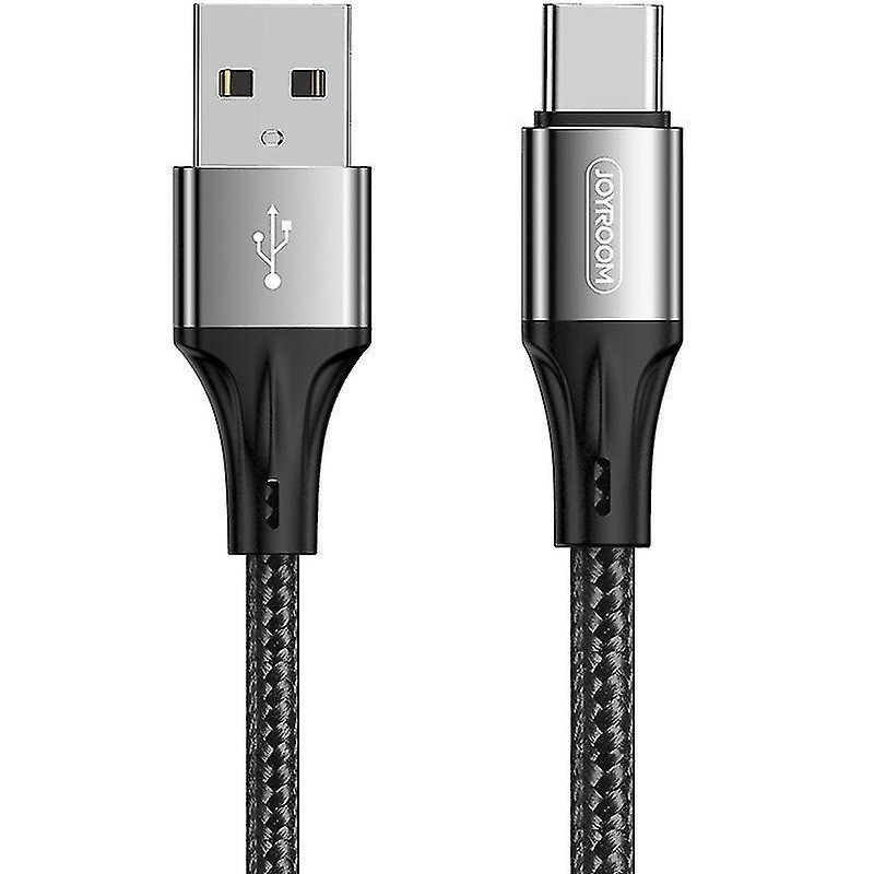Nabíjací a dátový kábel USB, USB Type-C, 150 cm, 3000 mA, s ochranou proti zlomeniu, rýchle nabíjanie, vzor šnúrky, Joyroom N1 S-1530N1, čierna/strieborná