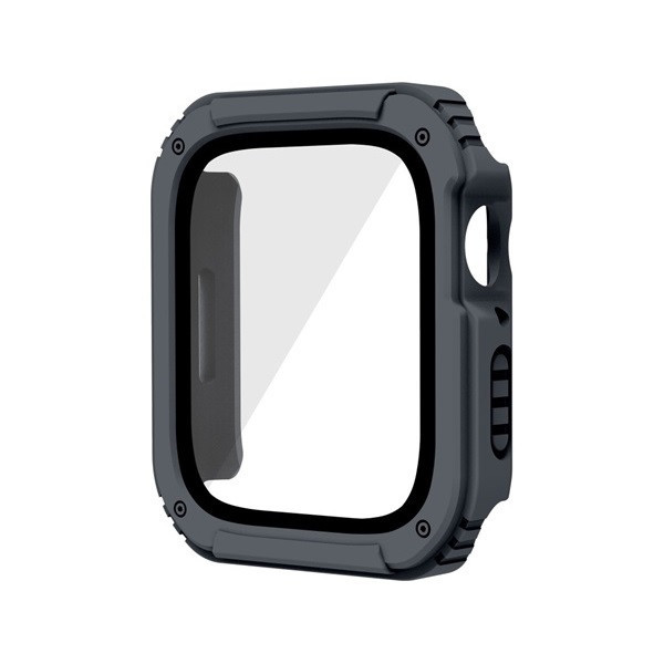 Apple Watch 4-6, SE (40 mm), Plastový ochranný kryt s ochranným sklom displeja, stredne odolný proti nárazu, bez remienka, sivý