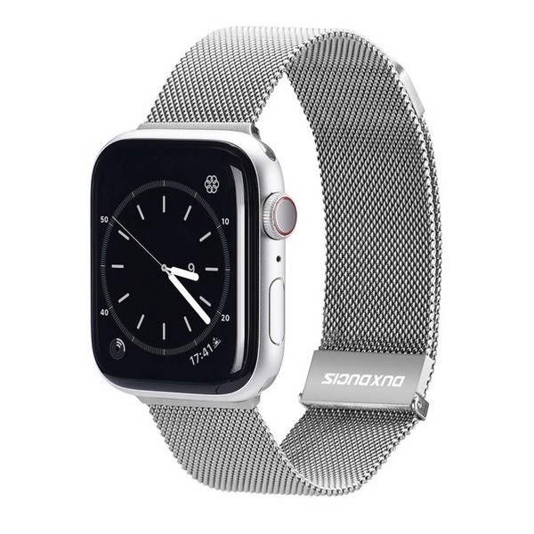 Apple Watch 1-6, SE, SE (2022) (42 / 44 mm) / Watch 7-8 (45 mm) / Watch Ultra (49 mm), kovový zadný remienok, magnetická spona, milánsky štýl, Dux Ducis Milanese, strieborná