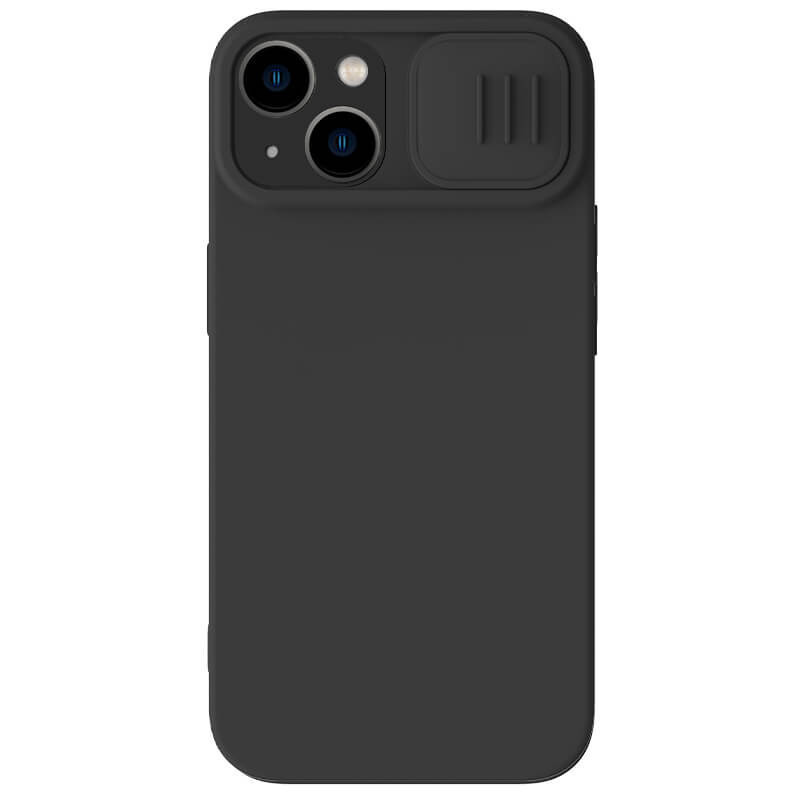 Apple iPhone 14, silikónové puzdro, stredne odolné proti nárazu, ochrana fotoaparátu, kompatibilné s nabíjačkou Magsafe, Nillkin CamShield Silky Magnetic, čierne