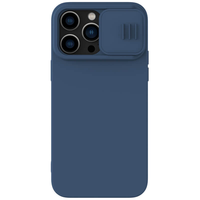 Apple iPhone 14 Pro, silikónové puzdro, stredne odolné proti nárazu, ochrana fotoaparátu, kompatibilné s nabíjačkou Magsafe, Nillkin CamShield Silky Magnetic, modré