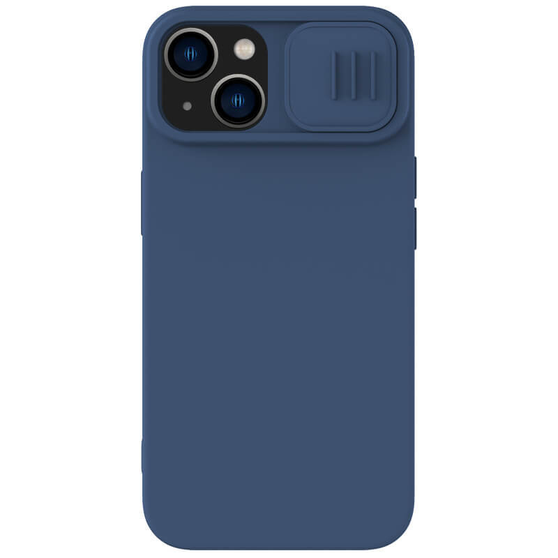Apple iPhone 14, silikónové puzdro, stredne odolné proti nárazu, ochrana fotoaparátu, kompatibilné s nabíjačkou Magsafe, Nillkin CamShield Silky Magnetic, modré
