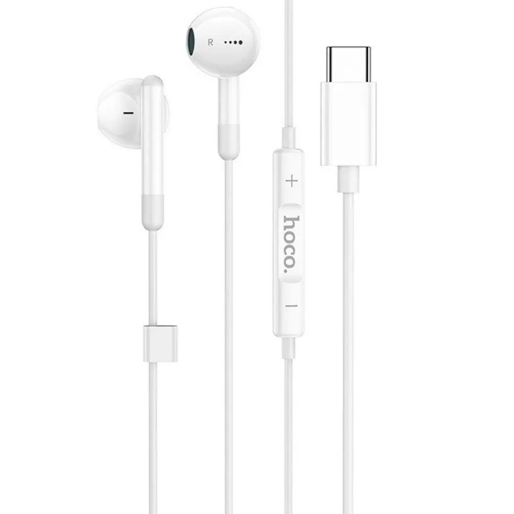 Káblové stereo slúchadlá, USB Type-C, mikrofón, tlačidlo nahrávania, ovládanie hlasitosti, Hoco M93, biele