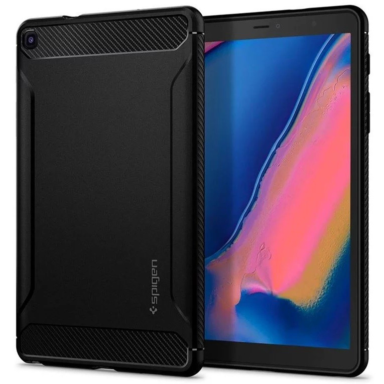 Samsung Galaxy Tab A 8.0 (2019) SM-T290 / T295, silikónové puzdro, Spigen Rugged Armor, vzor karbón, čierna