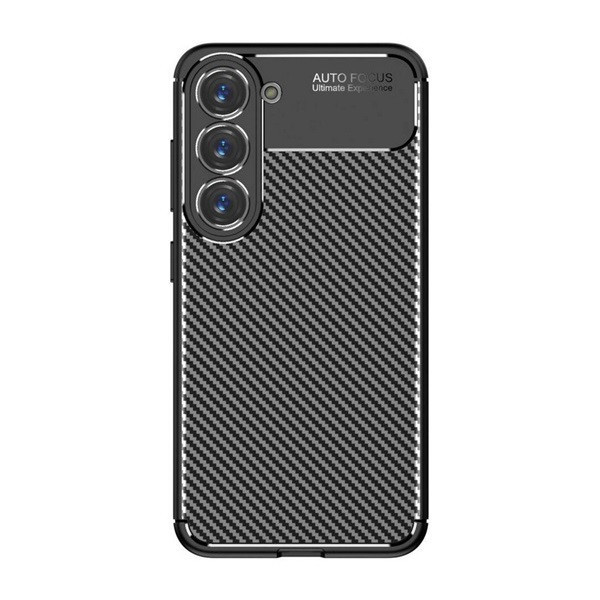 Samsung Galaxy S23 SM-S911, silikónové puzdro, stredne odolné proti nárazu, päta so vzduchovým vankúšom, karbónový vzor, čierne