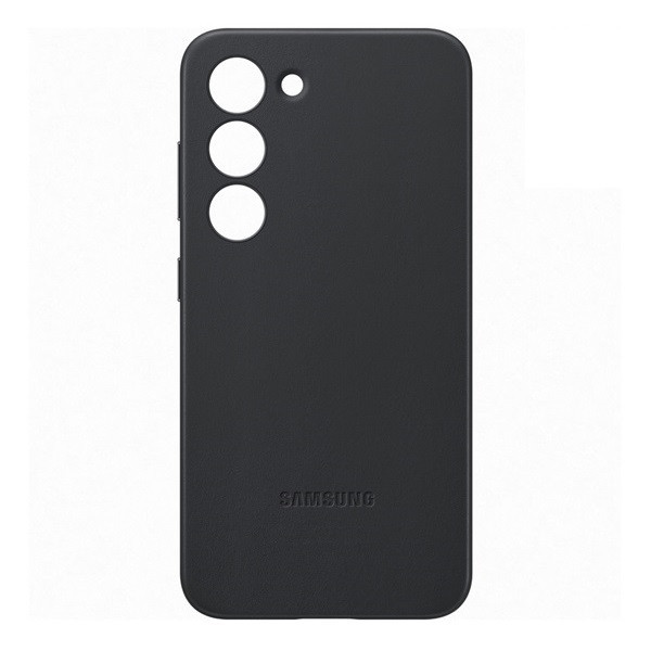 Samsung Galaxy S23 Plus SM-S916, Plastový zadný kryt s koženým chrbtom, čierny, továrenský