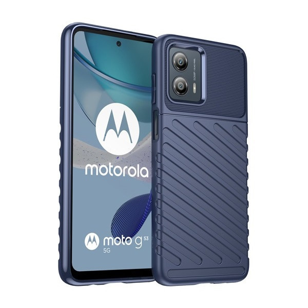 Motorola Moto G53, silikónové puzdro, stredne odolné proti nárazu, vypuklý pruhovaný vzor, tmavomodré