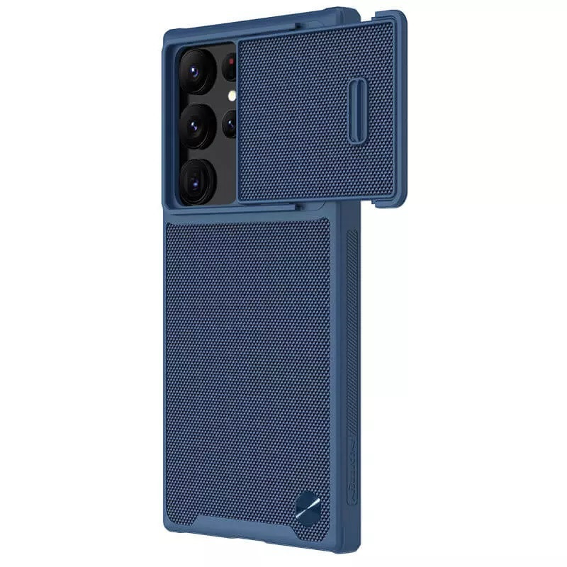 Samsung Galaxy S23 Ultra SM-S918, plastový zadný kryt, silikónový rám, 3D vzor, ochrana fotoaparátu, Nillkin Textured S, modrý