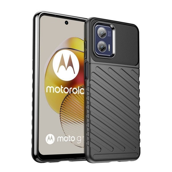 Motorola Moto G73 5G, silikónové puzdro, stredne odolné proti nárazu, vypuklý pruhovaný vzor, čierne