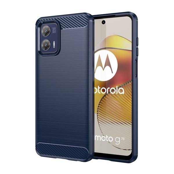 Motorola Moto G73 5G, silikónové puzdro, stredne odolné proti nárazu, brúsené, karbónový vzor, tmavomodré