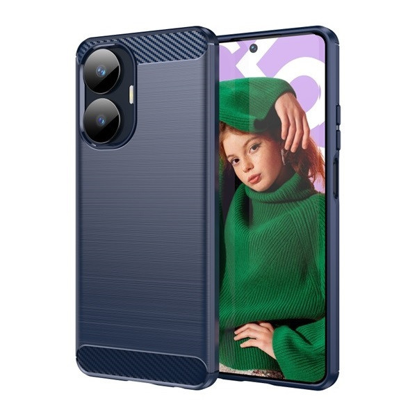 Realme C55, silikónové puzdro, stredne odolné proti nárazu, brúsené, karbónový vzor, tmavomodré