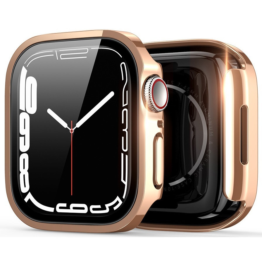 Apple Watch 7 (45 mm), Plastové ochranné puzdro, bez remienka, stredne odolné proti nárazom, Dux Ducis Hamo, červené zlato