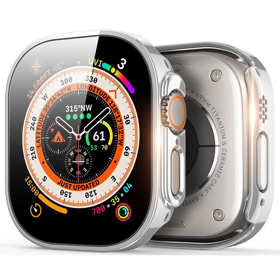 Apple Watch Ultra (49 mm), Plastové ochranné puzdro, bez remienka, stredne odolné proti nárazu, Dux Ducis Hamo, strieborná