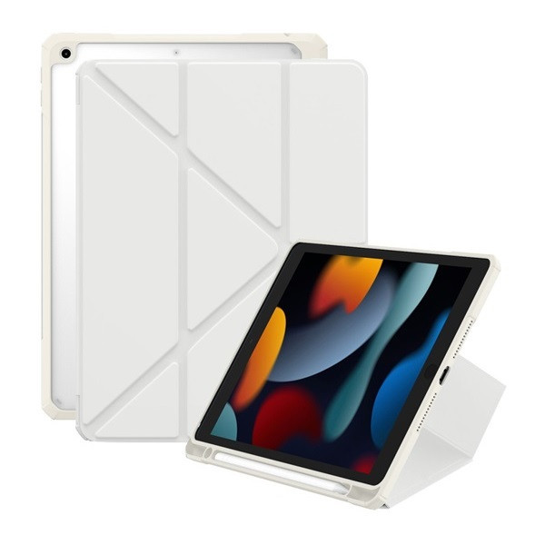Apple iPad 10.2 (2019 / 2020 / 2021), puzdro s držiakom na ceruzku Apple Pencil, Origami Smart Case, Baseus Minimalist, biele