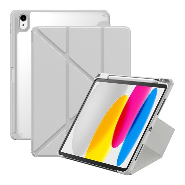 Apple iPad 10.9 (2022), puzdro s držiakom Apple Pencil, Origami Smart Case, Baseus Minimalist, svetlo sivé