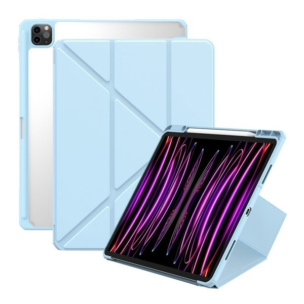 Apple iPad Pro 12.9 (2021) / iPad Pro 12.9 (2022), puzdro s držiakom na ceruzku Apple Pencil, Origami Smart Case, Baseus Minimalist, svetlo modrá