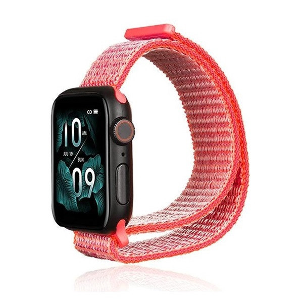 Apple Watch 1-6, SE, SE (2022) (42 / 44 mm) / Watch 7-8 (45 mm) / Watch Ultra (49 mm), textilný remienok, nylon, suchý zips, nastaviteľný, priedušný, ružový