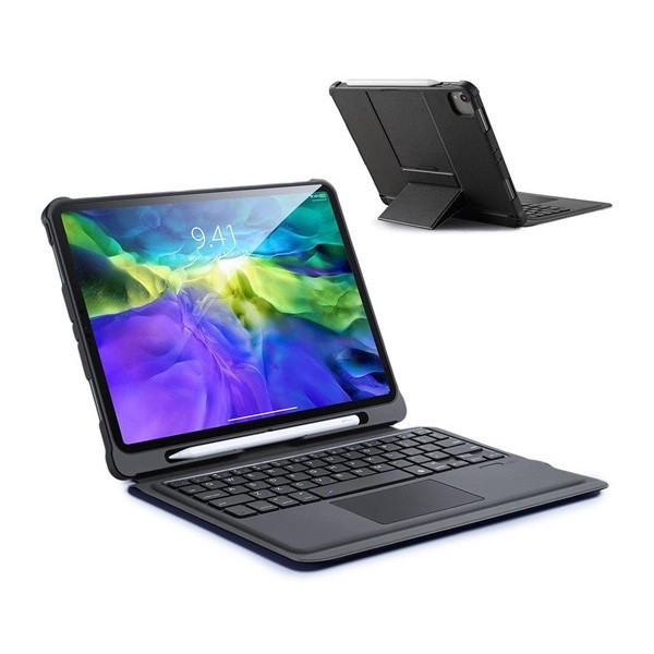 Apple iPad Pro 11 (2020 / 2021 / 2022), Bluetooth klávesnica, plastové puzdro + silikónový rám, magnetický konektor, s držiakom Apple Pencil, Dux Ducis SK, čierna