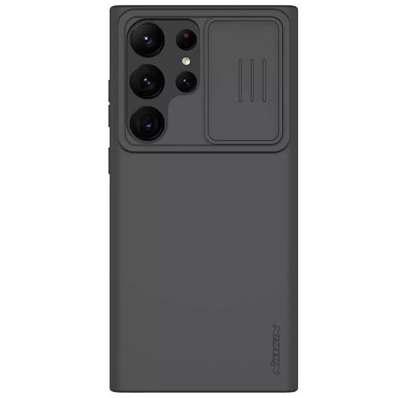 Samsung Galaxy S23 Ultra SM-S918, silikónové puzdro, stredne odolné proti nárazu, ochrana fotoaparátu, kompatibilné s nabíjačkou Magsafe, Nillkin CamShield Silky Magnetic, čierne