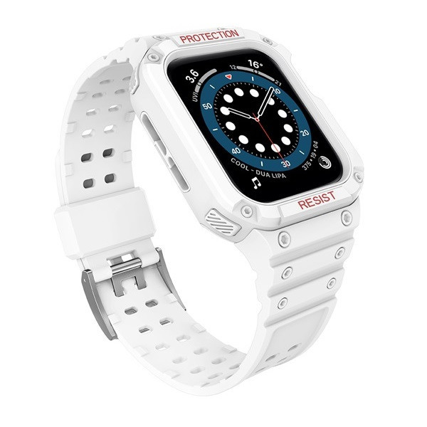 Apple Watch 1-6, SE, SE (2022) (38 / 40 mm) / Watch 7-9 (41 mm), Silikónové ochranné puzdro, stredne odolné proti nárazu, s nastaviteľným remienkom, biele
