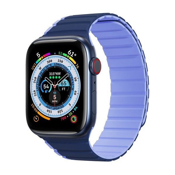 Apple Watch 1-6, SE, SE (2022) (42 / 44 mm) / Watch 7-8 (45 mm) / Watch Ultra (49 mm), silikónový remienok, magnetické zapínanie, dvojfarebný, 3D vzor, Dux Ducis LD, tmavomodrá/sve