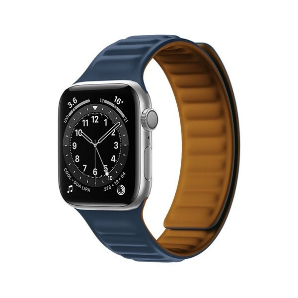 Apple Watch 1-6, SE, SE (2022) (38 / 40 mm) / Watch 7-9 (41 mm), silikónový remienok, magnetické zapínanie, kožený efekt, 3D vzor, tmavomodrá