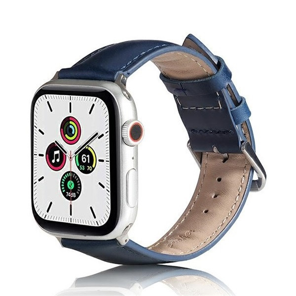 Apple Watch 1-6, SE, SE (2022) (38 / 40 mm) / Watch 7-9 (41 mm), silikónový remienok, kožený efekt, nastaviteľný, tmavomodrý