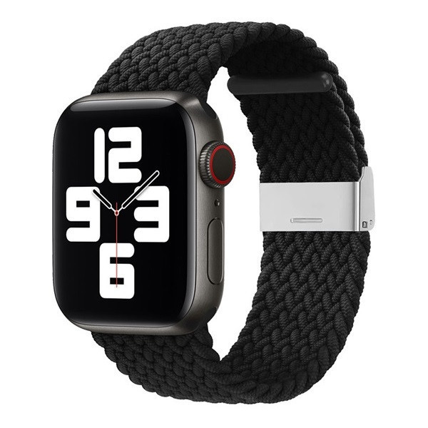 Apple Watch 1-6, SE, SE (2022) (38 / 40 mm) / Watch 7-9 (41 mm), textilný remienok, nastaviteľný, tkaný štýl, čierny