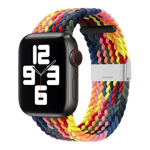 Apple Watch 1-6, SE, SE (2022) (42 / 44 mm) / Watch 7-9 (45 mm) / Watch Ultra (49 mm), textilný remienok, nastaviteľný, tkaný štýl, dúhový vzor, modrý