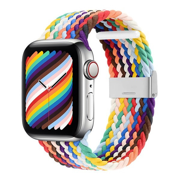 Apple Watch 1-6, SE, SE (2022) (38 / 40 mm) / Watch 7-9 (41 mm), textilný remienok, nastaviteľný, tkaný štýl, dúhový vzor, farba