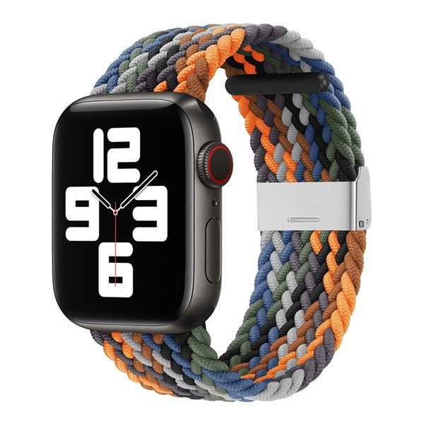 Apple Watch 1-6, SE, SE (2022) (42 / 44 mm) / Watch 7-9 (45 mm) / Watch Ultra (49 mm), textilný remienok, nastaviteľný, tkaný štýl, dúhový vzor, sivý