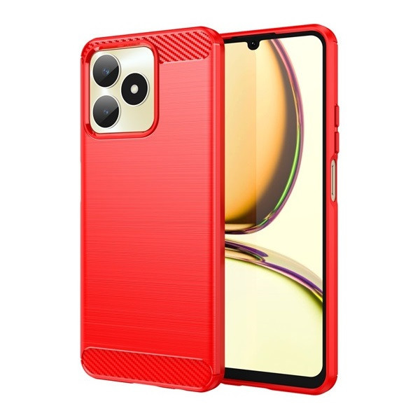 Realme C53 / Narzo N53, silikónové puzdro, stredne odolné proti nárazu, brúsené, karbónový vzor, červené