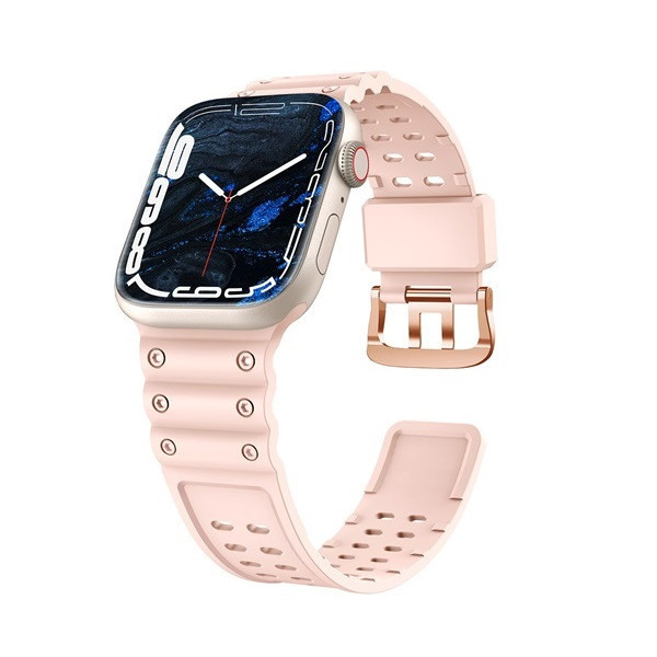 Apple Watch 1-6, SE, SE (2022) (38 / 40 mm) / Watch 7-8 (41 mm), silikónový remienok, nastaviteľný, s otvormi, ružové zlato