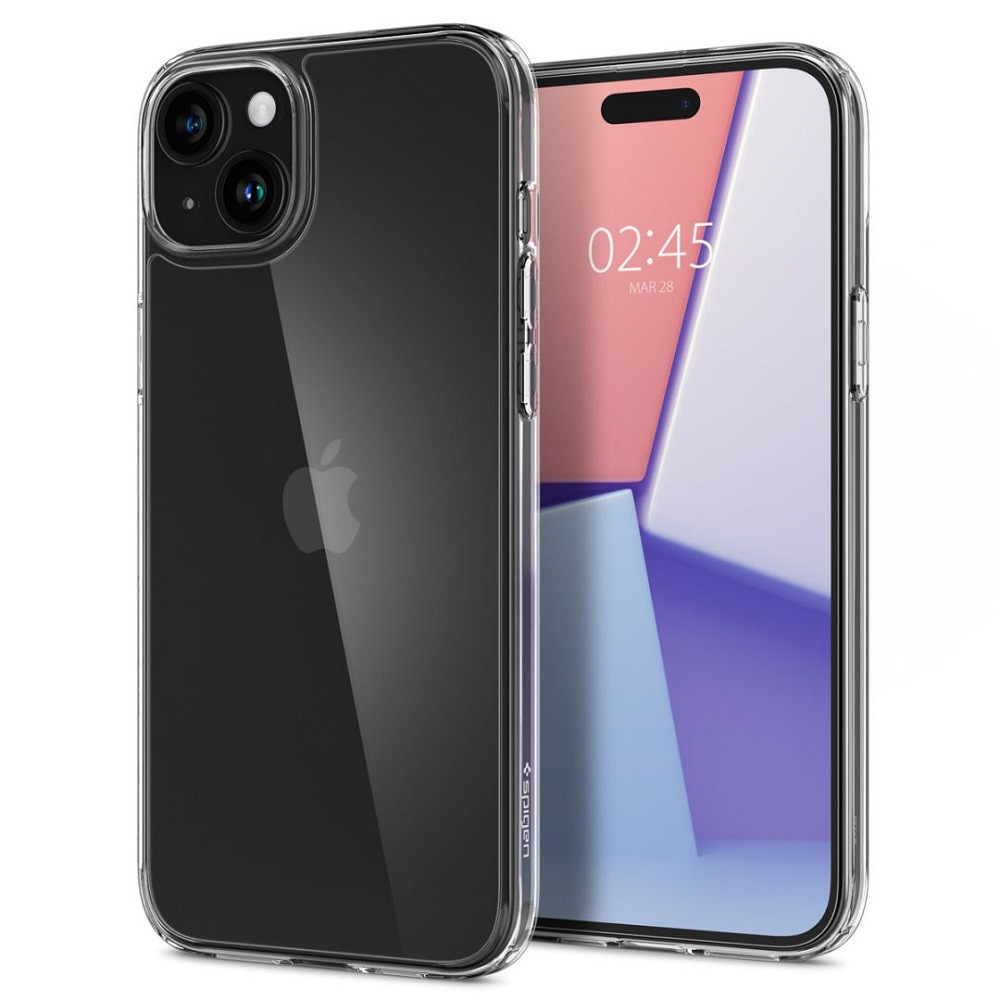 Apple iPhone 15 Plus, Plastový zadný kryt + silikónový rám, stredne odolný voči nárazom, päta so vzduchovým vankúšom, Spigen Airskin Hybrid, priehľadný