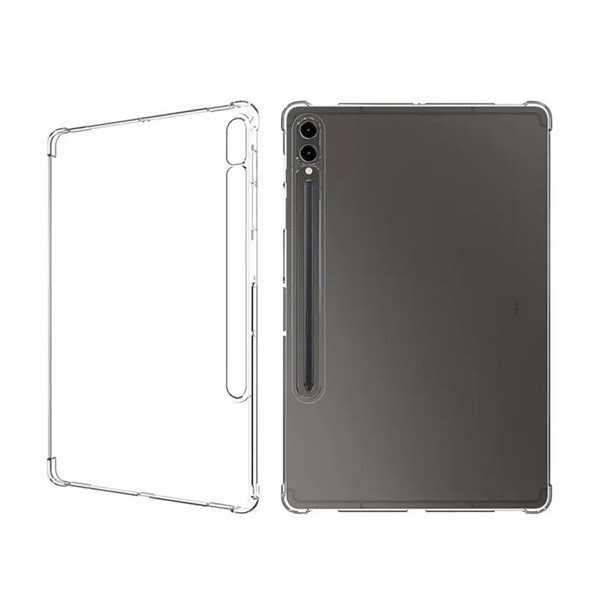 Samsung Galaxy Tab S9 Plus 12.4 SM-X810 / X816B, silikónové puzdro, stredne odolné proti nárazu, s rohom na zavesenie, s držiakom dotykového pera, priehľadné
