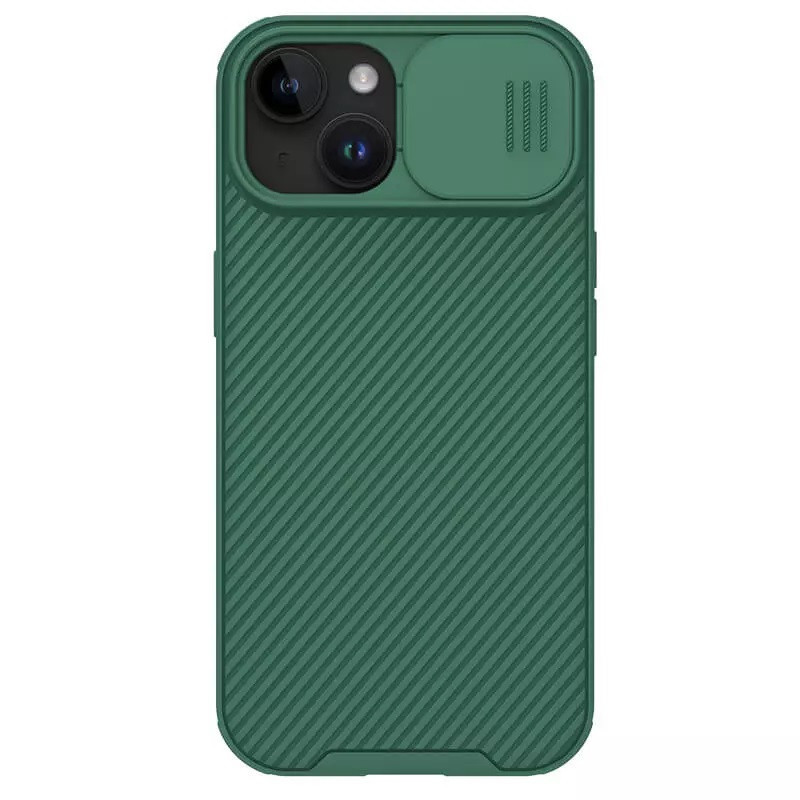 Apple iPhone 15 Plus, Plastová zadná strana + silikónový rám, stredne odolná proti nárazu, ochrana fotoaparátu, pruhovaný vzor, Nillkin CamShield Pro, zelená