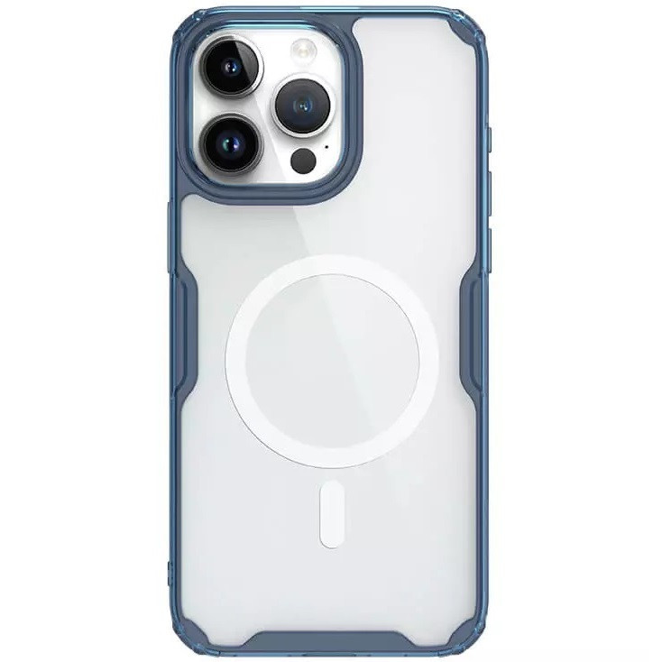 Apple iPhone 15 Pro Max, silikónové puzdro, plastová zadná strana, ultratenké, kompatibilné s nabíjačkou Magsafe, Nillkin Nature Pro Magnetic, modré