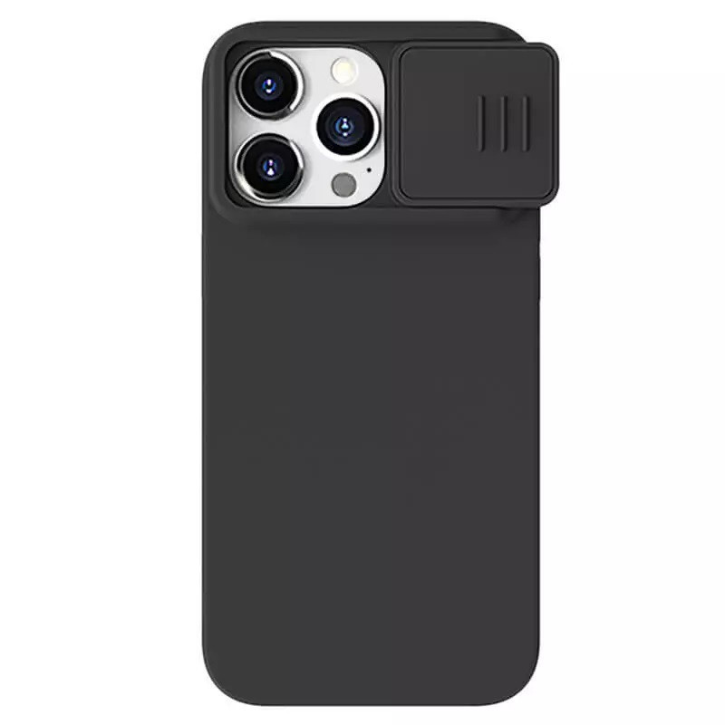 Apple iPhone 15 Pro Max, silikónové puzdro, stredne odolné proti nárazu, ochrana fotoaparátu, kompatibilné s nabíjačkou Magsafe, Nillkin CamShield Silky Magnetic, čierne
