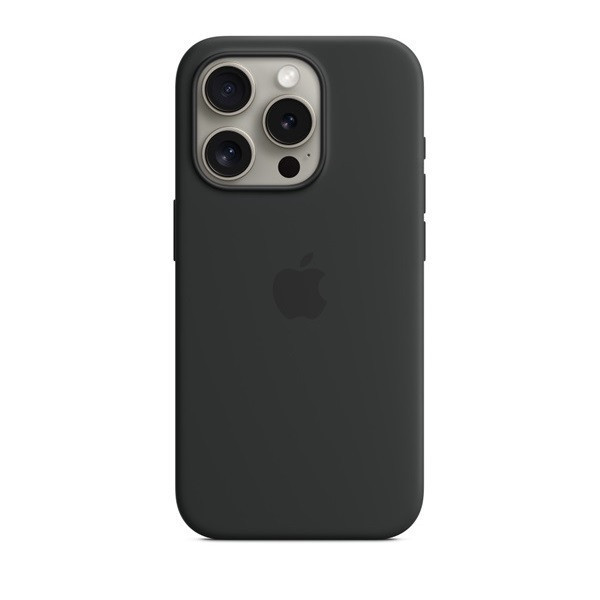 Apple iPhone 15 Pro Max, Silikónové puzdro, kompatibilné s Magsafe, čierne, z výroby