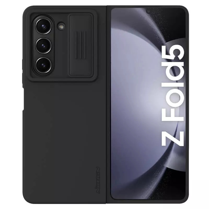 Samsung Galaxy Z Fold5 SM-F946B, silikónové puzdro, stredne odolné proti nárazu, ochrana fotoaparátu, Nillkin CamShield Silky, čierne