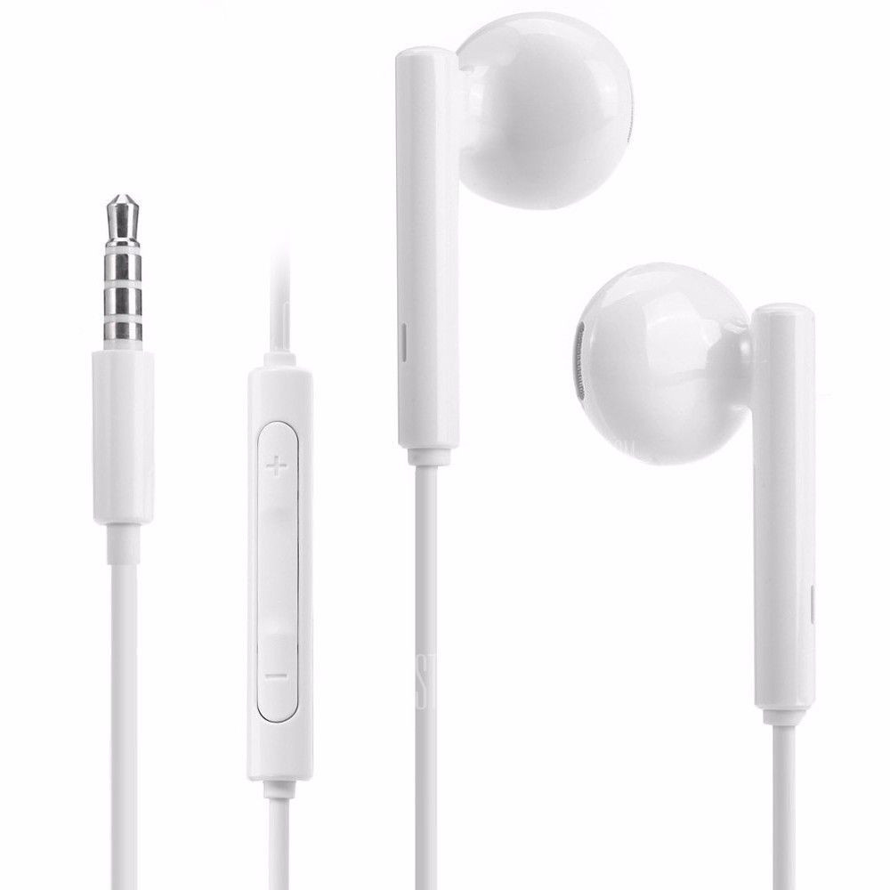 Káblové stereo slúchadlá, 3,5 mm jack, tlačidlo nahrávania, Huawei, biele, továrenské,