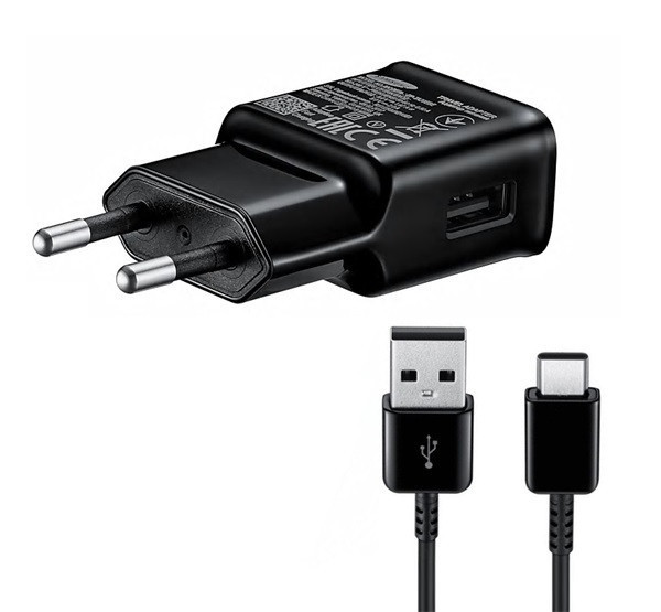 Sieťový nabíjací adaptér, 5V / 2000mA, zásuvka USB, kábel USB typu C, rýchle nabíjanie, Samsung, čierny, továrenský