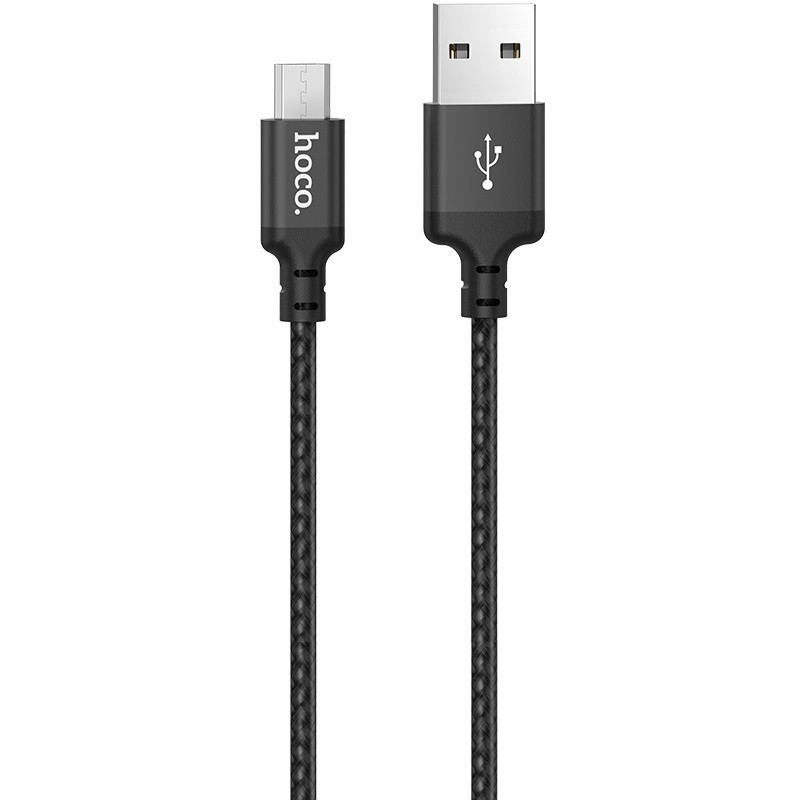 Nabíjací a dátový kábel USB, microUSB, 100 cm, 2400 mA, s ochranou proti zlomeniu, rýchle nabíjanie, vzor šnúrky, Hoco X14 Time Speed, čierna