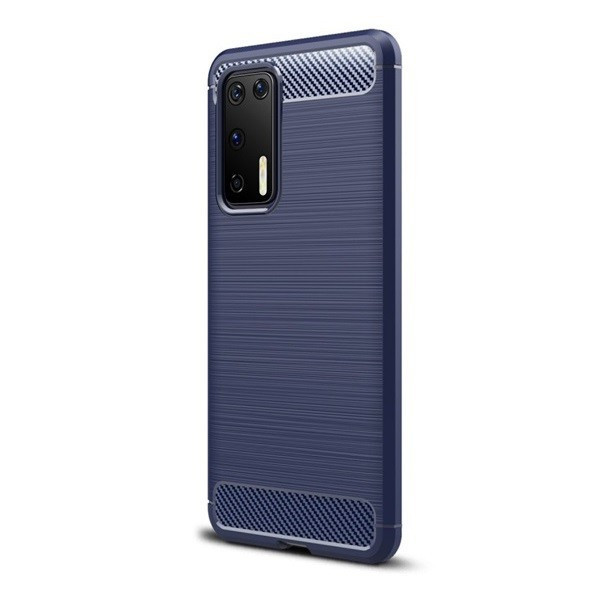 Huawei P40, silikónové puzdro, stredne odolné proti nárazu, brúsené, karbónový vzor, tmavomodré