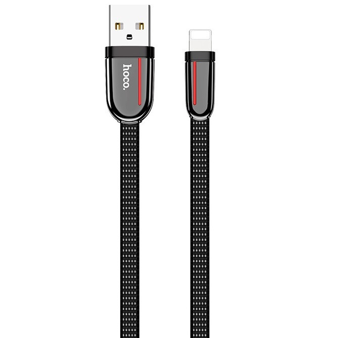 Nabíjací a dátový kábel USB, Lightning, 120 cm, 2400 mA, plochý, vzor šnúrky, Hoco U74 Grand, čierny