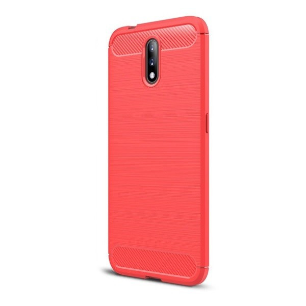 Nokia 2.3, silikónové puzdro TPU, stredne odolné proti nárazu, brúsené, karbónový vzor, červené