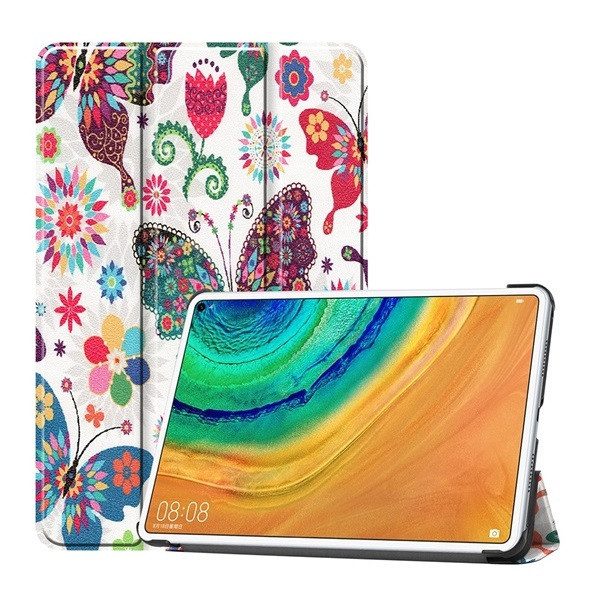 Huawei MatePad Pro (10.8) (2019 / 2021) / Pro 5G (10.8) (2019 / 2021), puzdro na zakladače, Trifold, farebný veľký motýlí vzor, biele